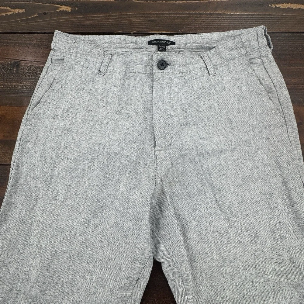 Banana Republic Pants Men's 35 X 30 Heather Gray Linen Casual Beach Preppy